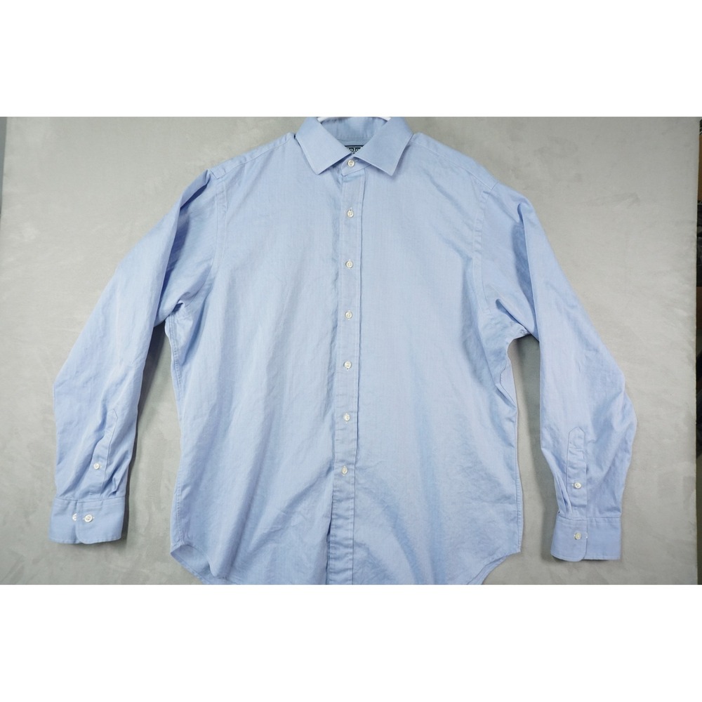 Vintage Polo Ralph Lauren Shirt Men 17 36 37 Regent Classic Fit Blue Herringbone